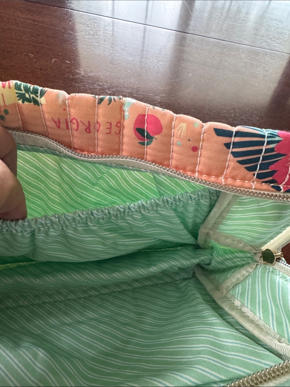 Spartina 449 Quilted Florida Cosmetic Pouch in Aqua with Multicolor Accents - Picture 7 of 8